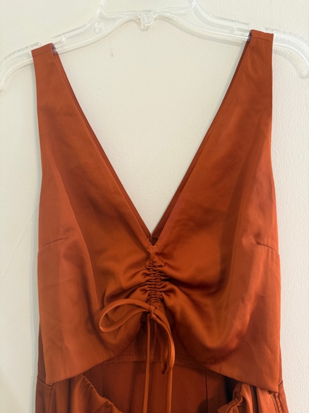 Abercrombie & Fitch Rust Satin Cutout MaxiDress Sz XS Boho Beachy Night Out Slit - Picture 2 of 7